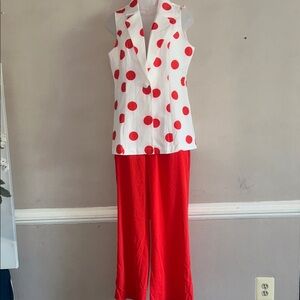 Chic Polka Dot Sleeveless Blazer - Red and White